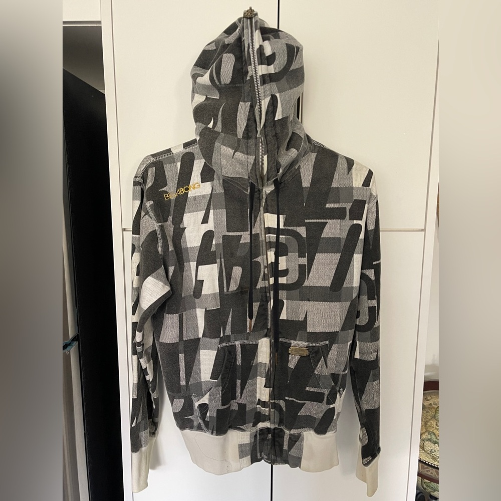 Billabong Men’s Zip-Up Hoodie with Zip-Through Hood Small S White and Black